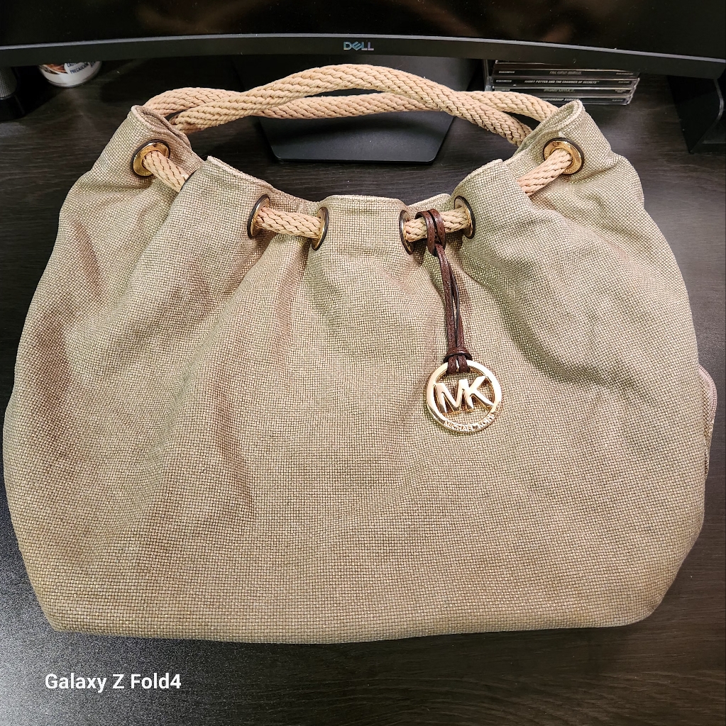 Michael Kors Marina Canvas Rope Drawstring Hobo Bag